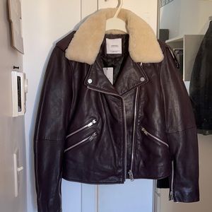 Real leather burgundy jacket mango